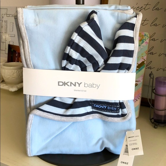 DKNY Receiving Blanket and Beanie - Picture 2 of 4